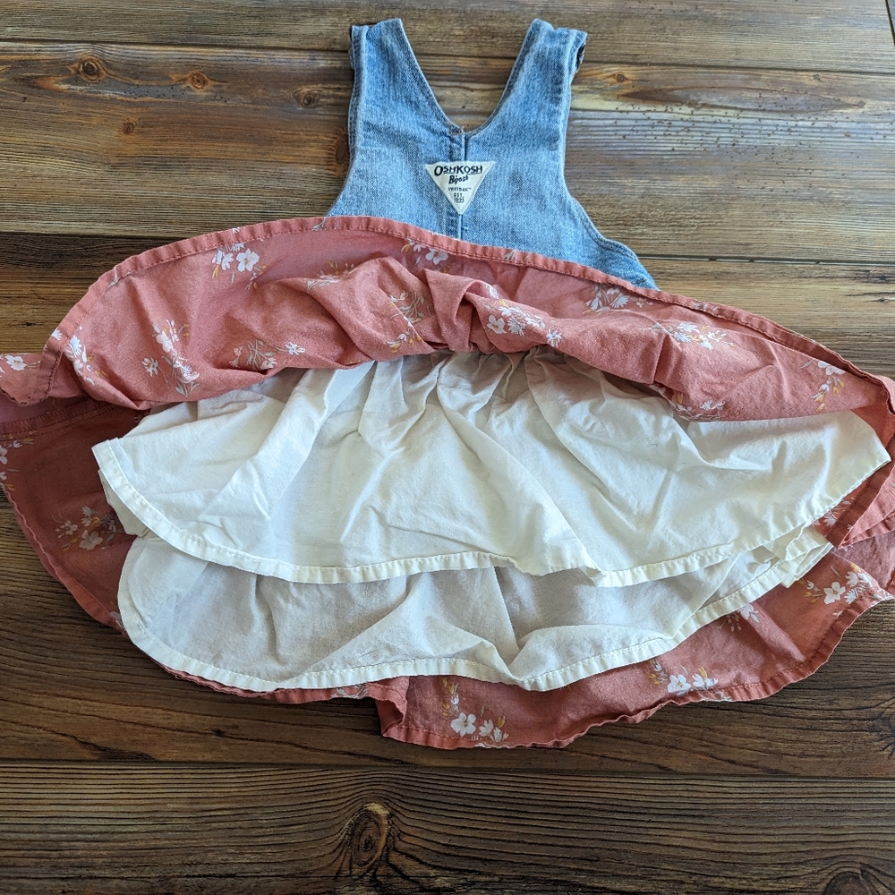 OshKosh B'gosh Toddler Denim Blue Overall Floral Cotton Skirt Dress 2T - Picture 4 of 7